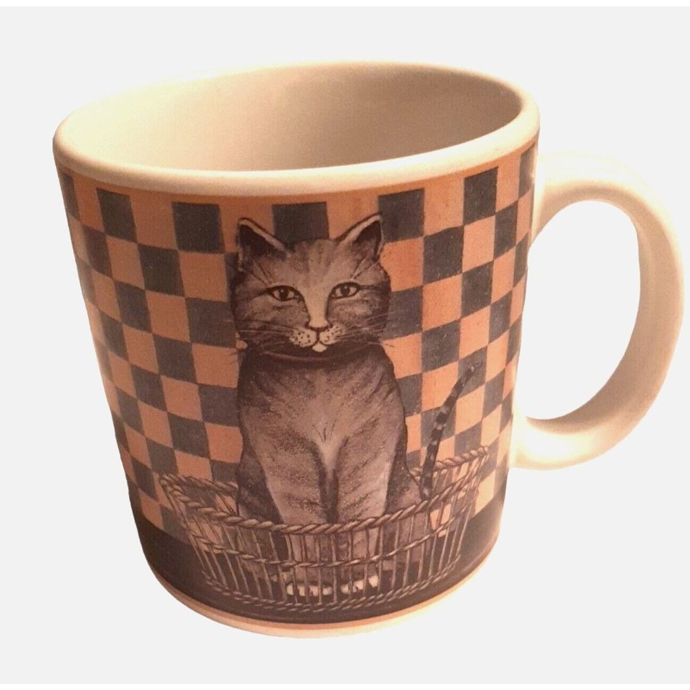 Oneida Country Kitties Stoneware Coffee Mug Cup Gray Striped Cat 10 Oz DC Brown